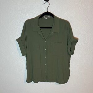 Madewell Green Camp Shirt Size 2X Crepe Boxy Minimalist